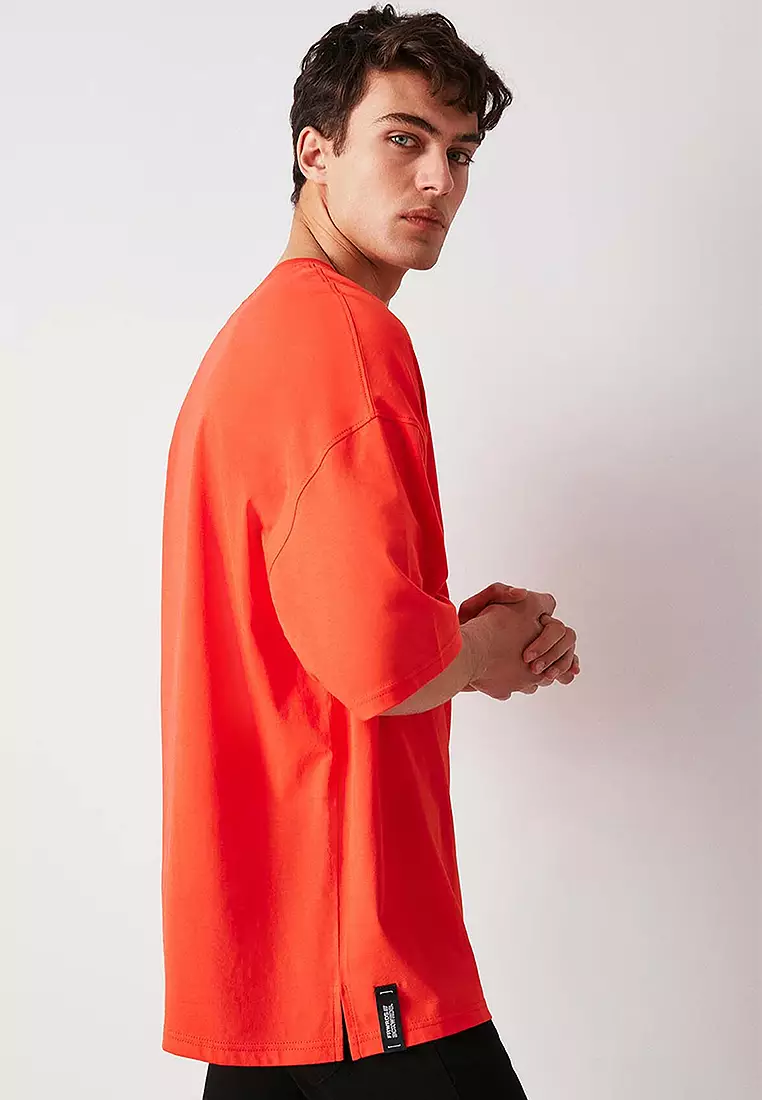 High Oversized Fit Thick Textured Printed T-Shirt