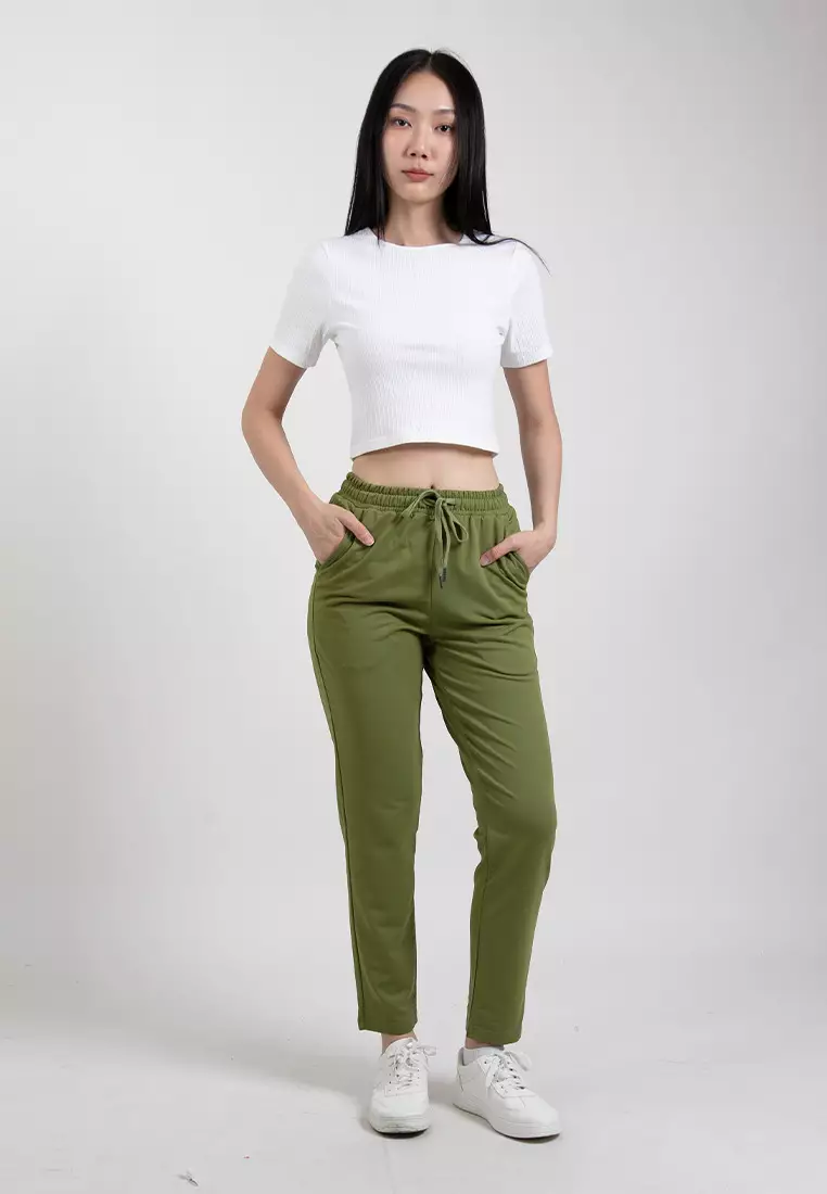 Forest Ladies Casual Polyester Elastic Waist Jogger Pants Women Casual Long Pants - 810542-48Olive