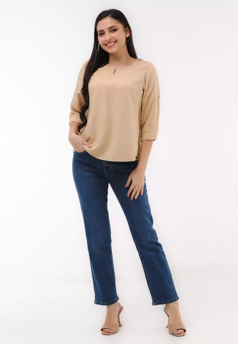 Textured Woven Short Sleeves Blouse