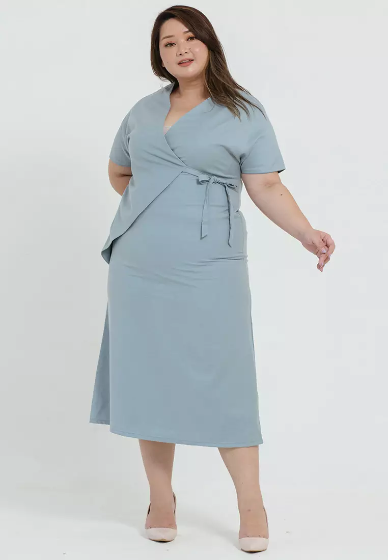 Linea Overlap Tie Dress in Teal Blue