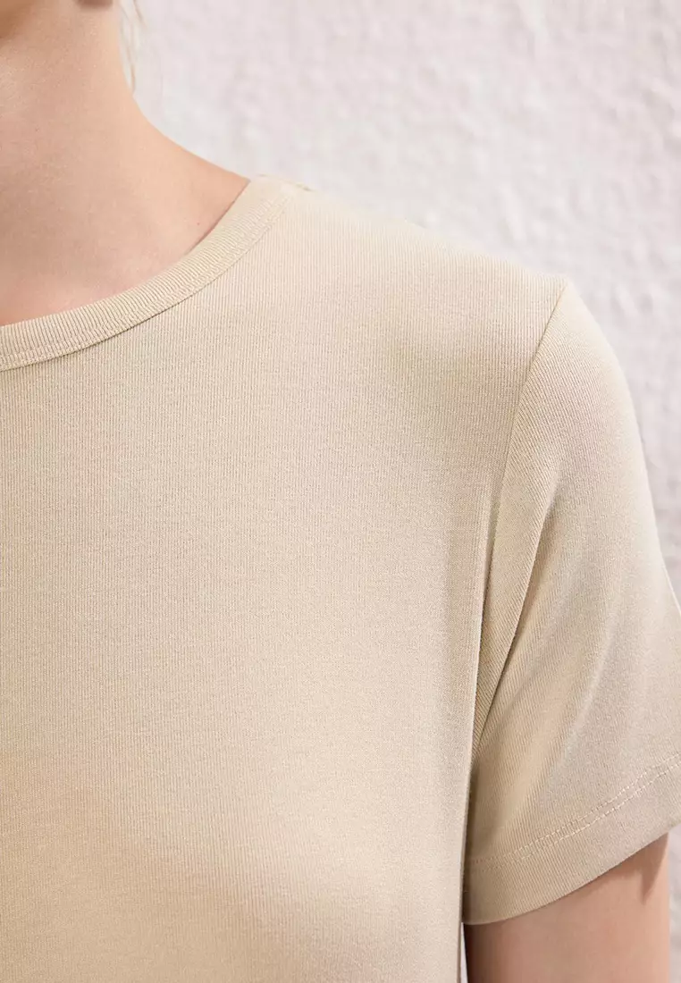 Beige Knitted Dress Tctss25Eb00154