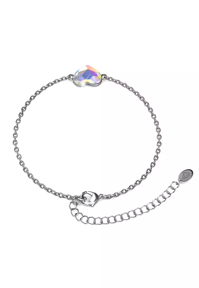 White Gold AB Heart Shaped Bracelet Embellished with Aurora Borealis SWAROVSKI® Crystal