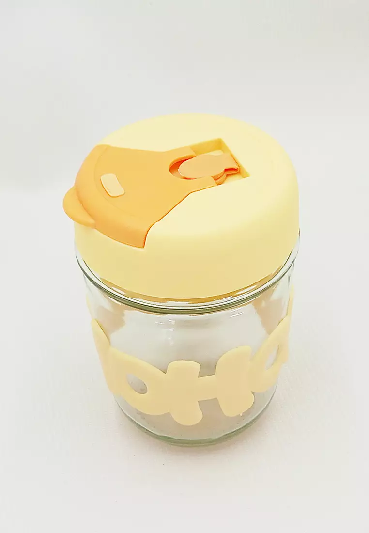 Wakakids Botol Minum Gelas Kaca Tumbler Cup Aesthetic Motif Hoho Free Sedotan Kaca 350ml Venjr Pink