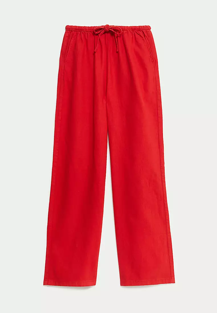 Denim Drawstring Wide-Leg Trousers