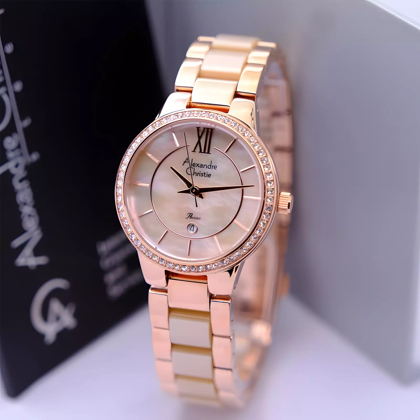 Alexandre Christie Passion Series - Jam Tangan Analog Wanita - Rose Gold Beige - Stainless Steel - 2A94 LDBRGLNIV