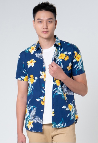 Private Stitch blue Private Stitch Men Casual Short Sleeve Regular Fit Cotton Floral Shirt C35D0AA190342BGS_1