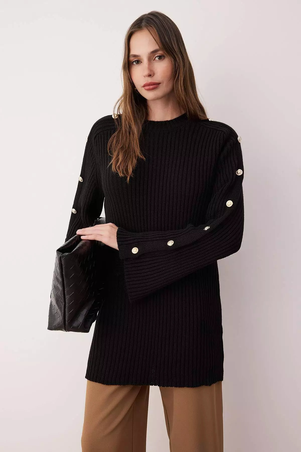Black Flare Sleeve Detailed Knitwear Sweater