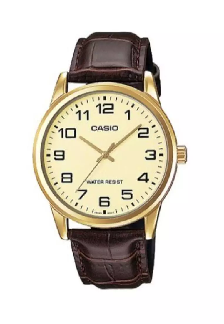 Casio gold outlet leather watch