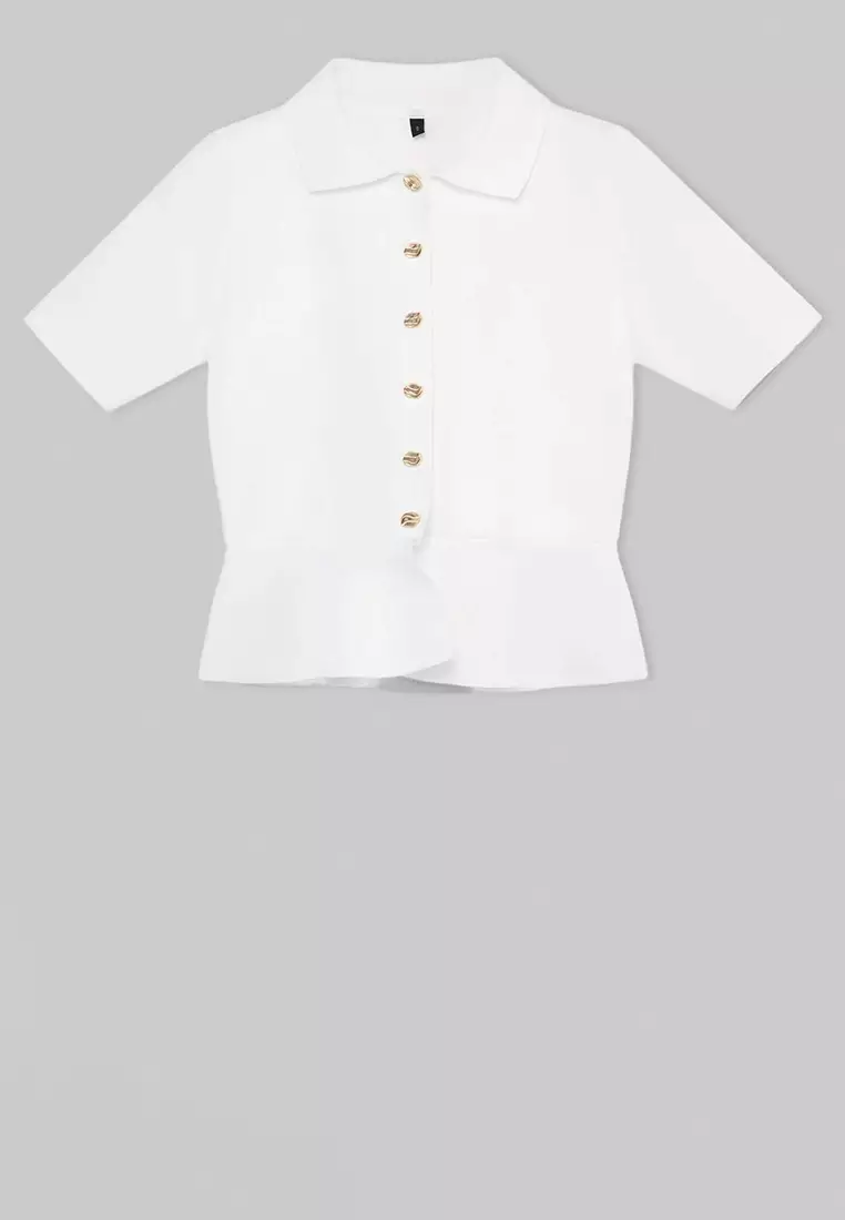Ecru Peplum/Waist Fitted Button Detailed Knitwear Blouse Twoss26Bz158