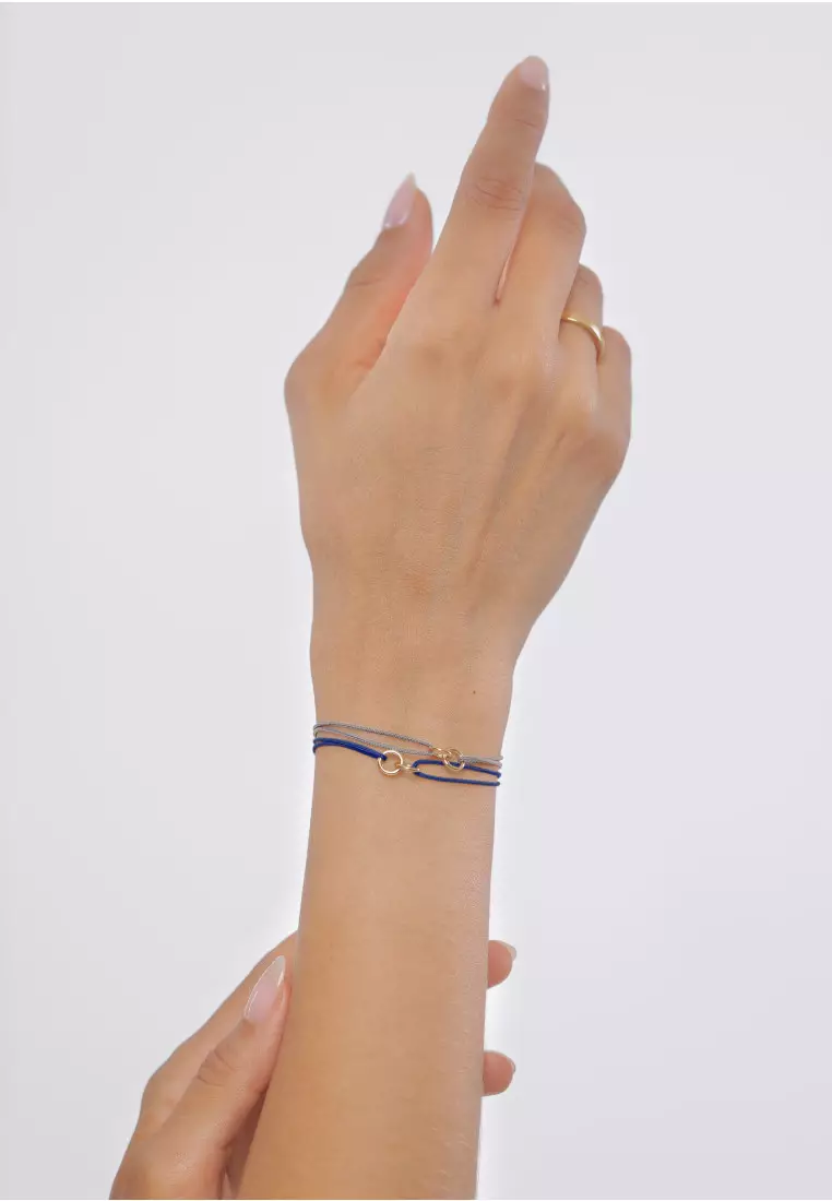 Gelang Perhiasan Perak 925 Wanita Circle Nylon Steel Blue and Marine Blue Gold Plated