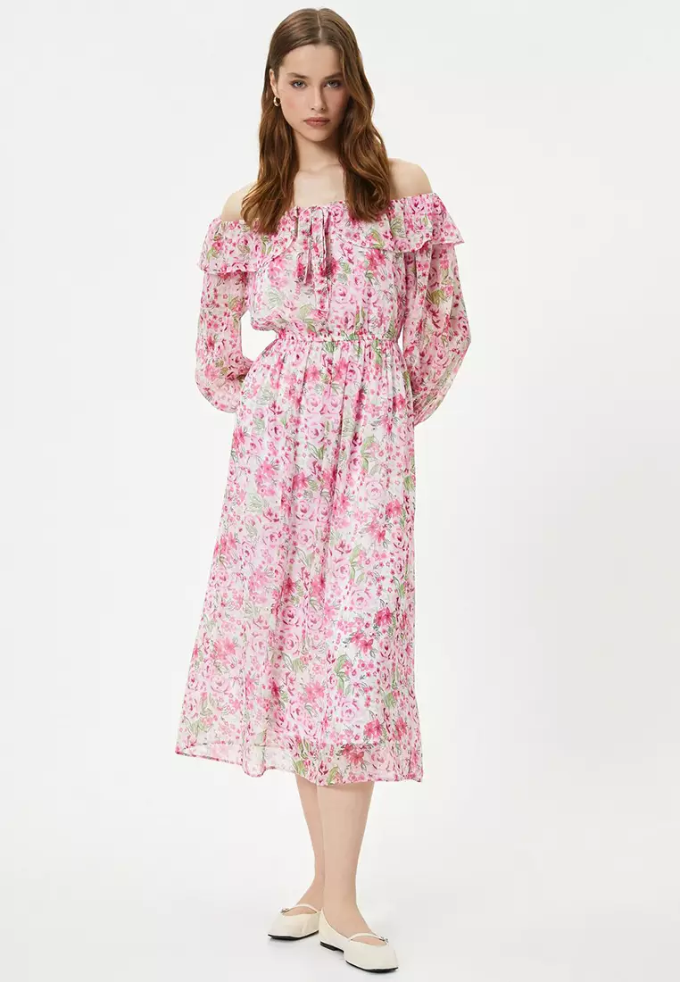 Floral Midi Off Shoulder Dress
