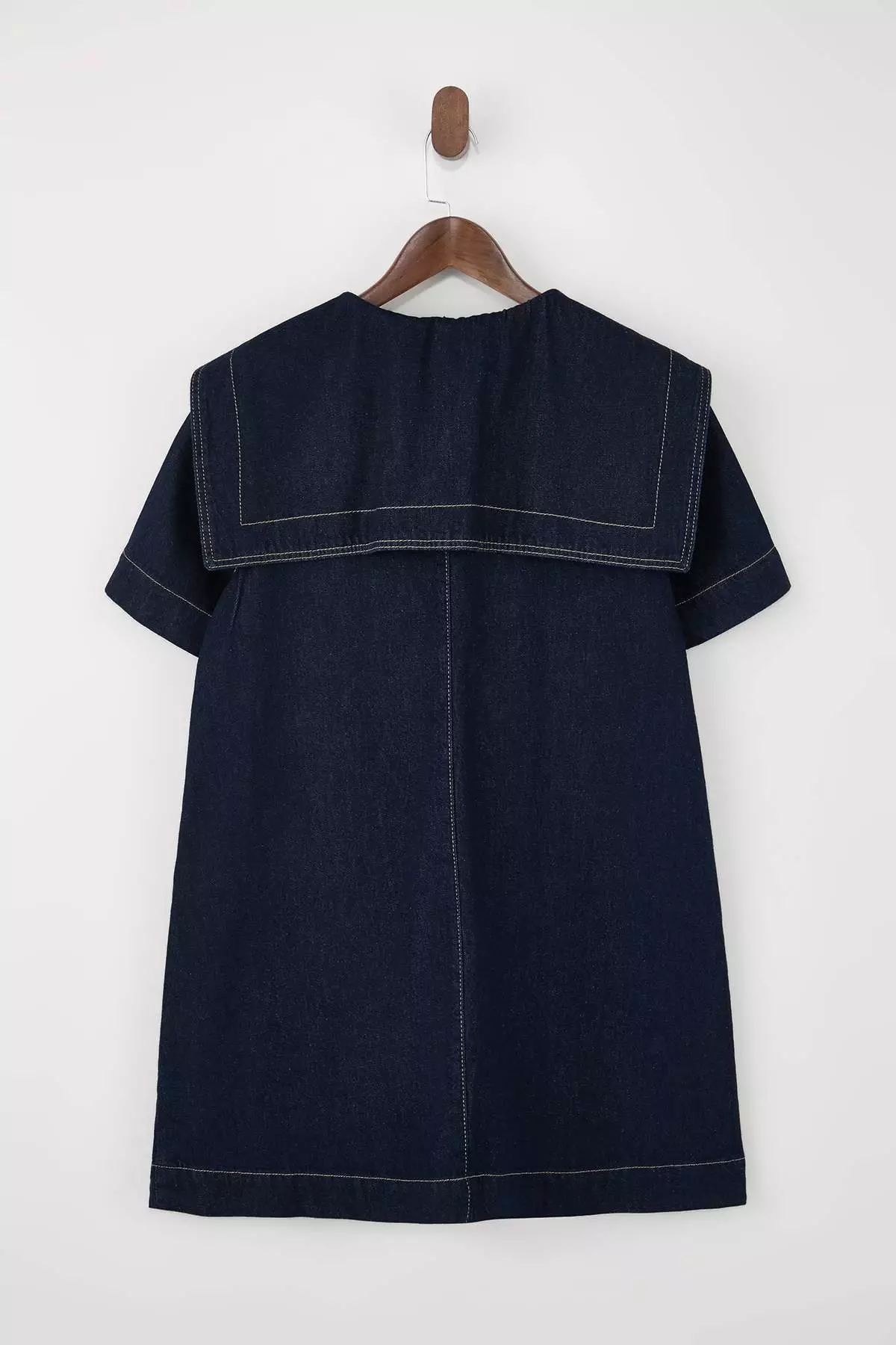 Blue Baby Collar Detailed 1% Cotton Mini Denim Dress Twoss26El41