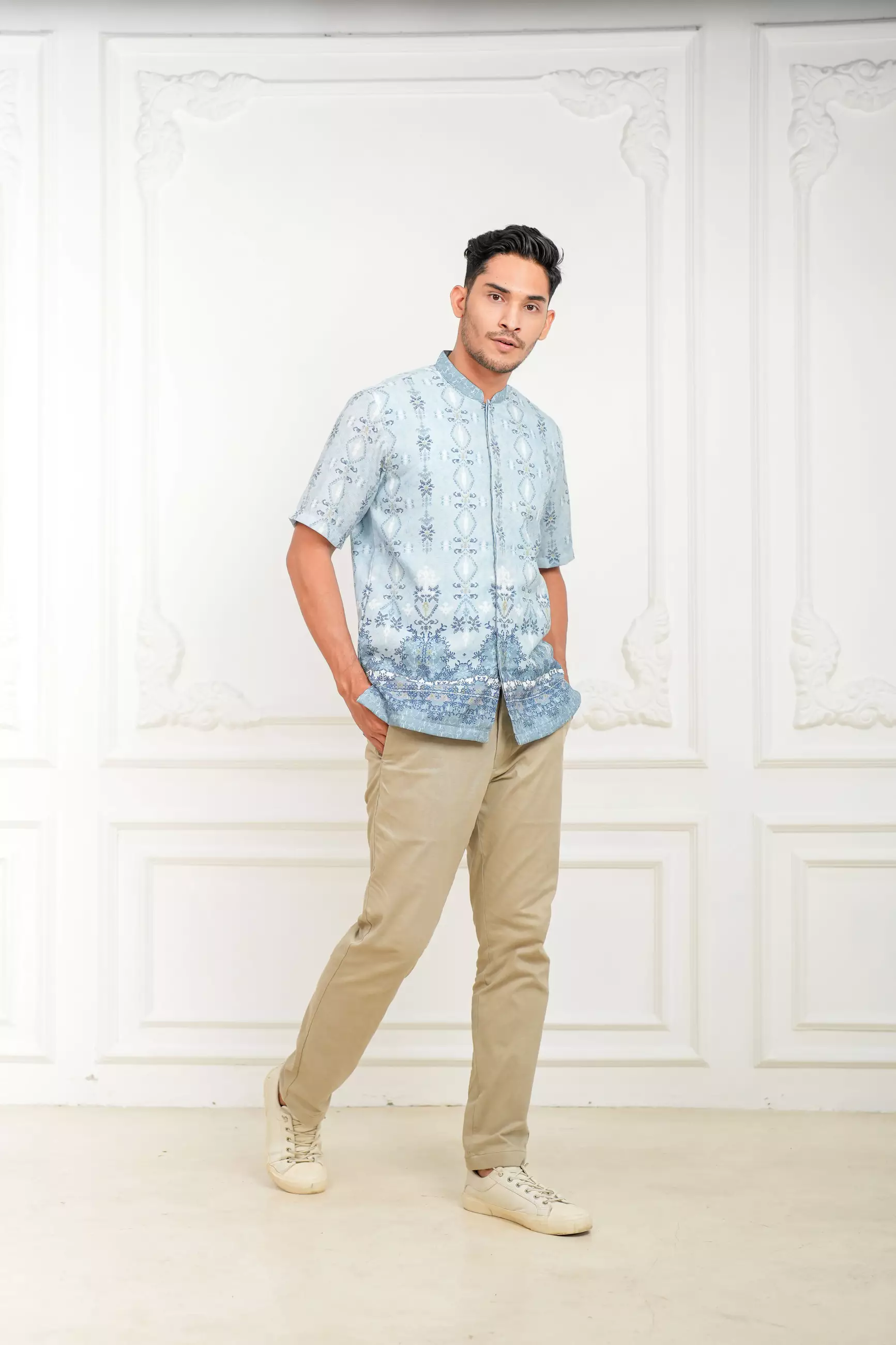 Sarimbit Arunika Sky Blue Pria  Kemeja Koko Lengan Pendek Regular Fit Furing