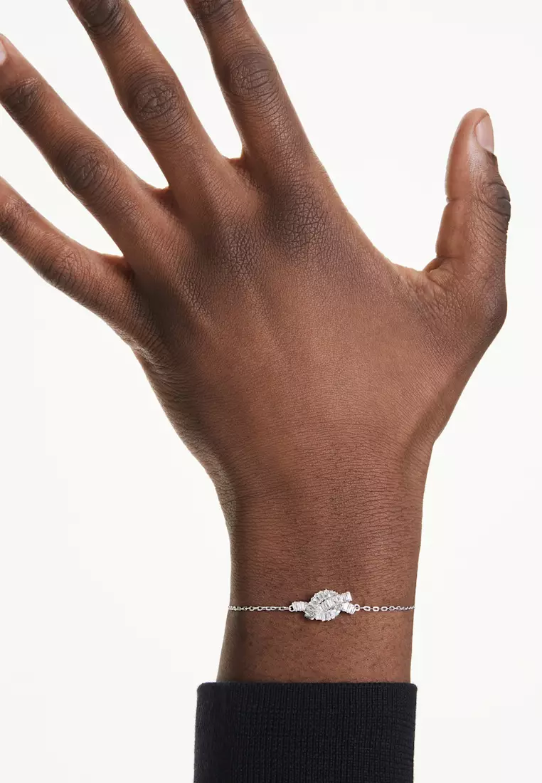 Matrix bracelet, Baguette cut, Knot, White, Rhodium plated