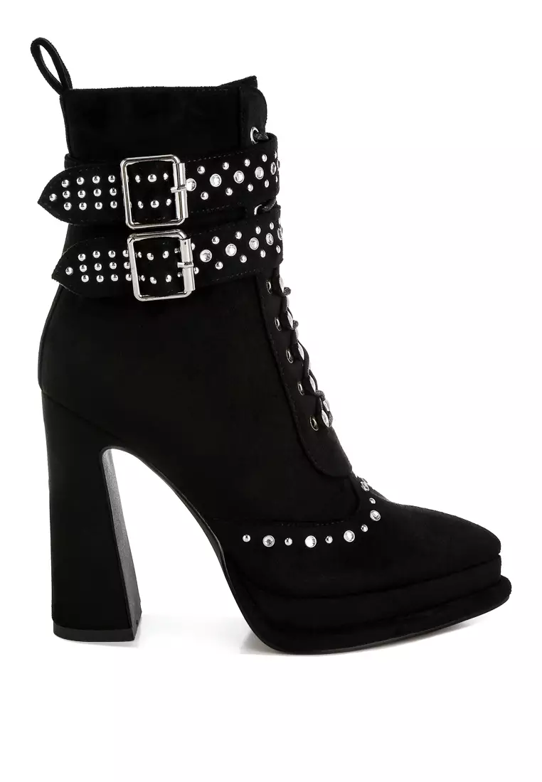 Discount on London Rag  shoes - SKU: Harness Detail Lace Up Boots in Black