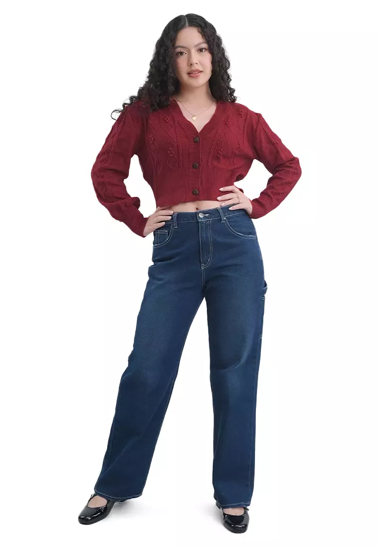 Cropped Button Front Cable Knit Cardigan