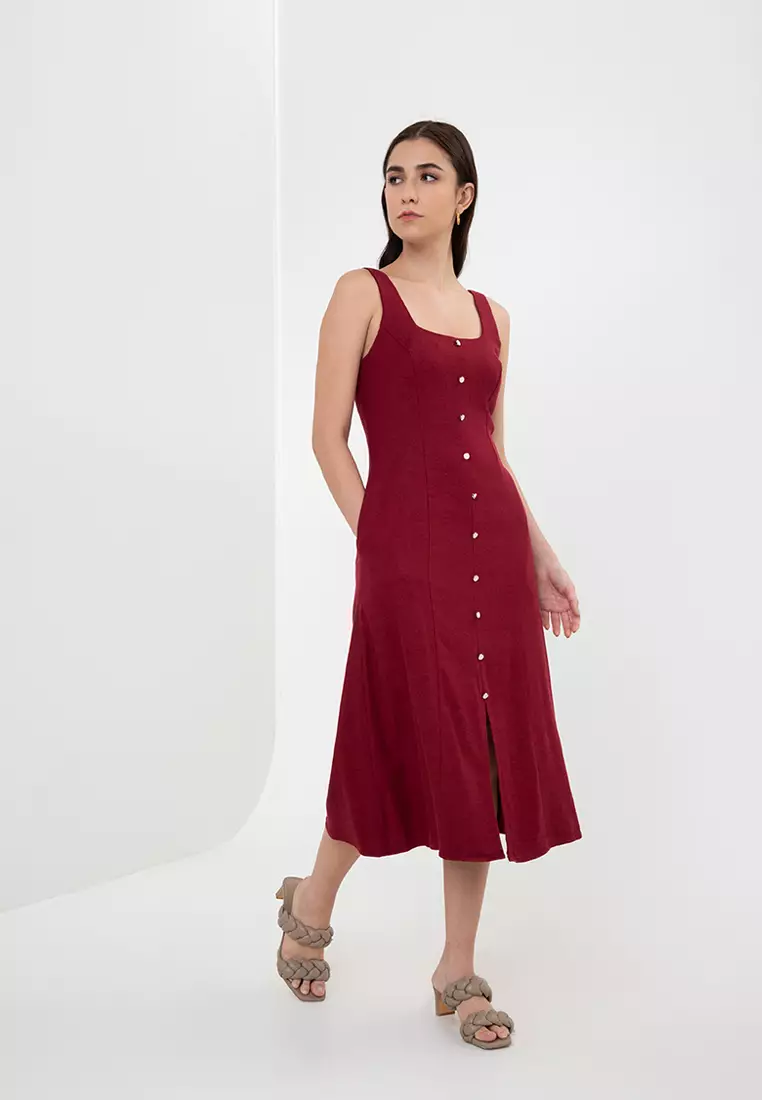 Red square neck midi new arrivals dress