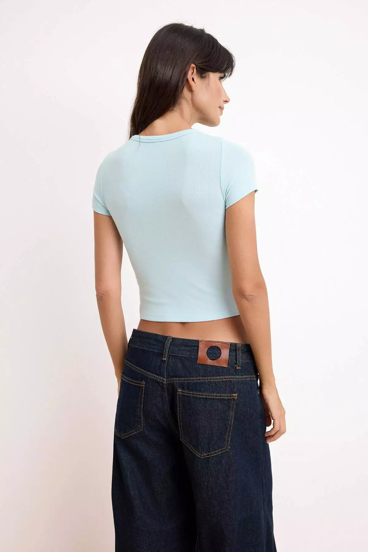 Light/Baby Blue Fitted/Slim Fit Heart Collar Flounce/Ruffle Soft Knitted Blouse Twoss26Bz428