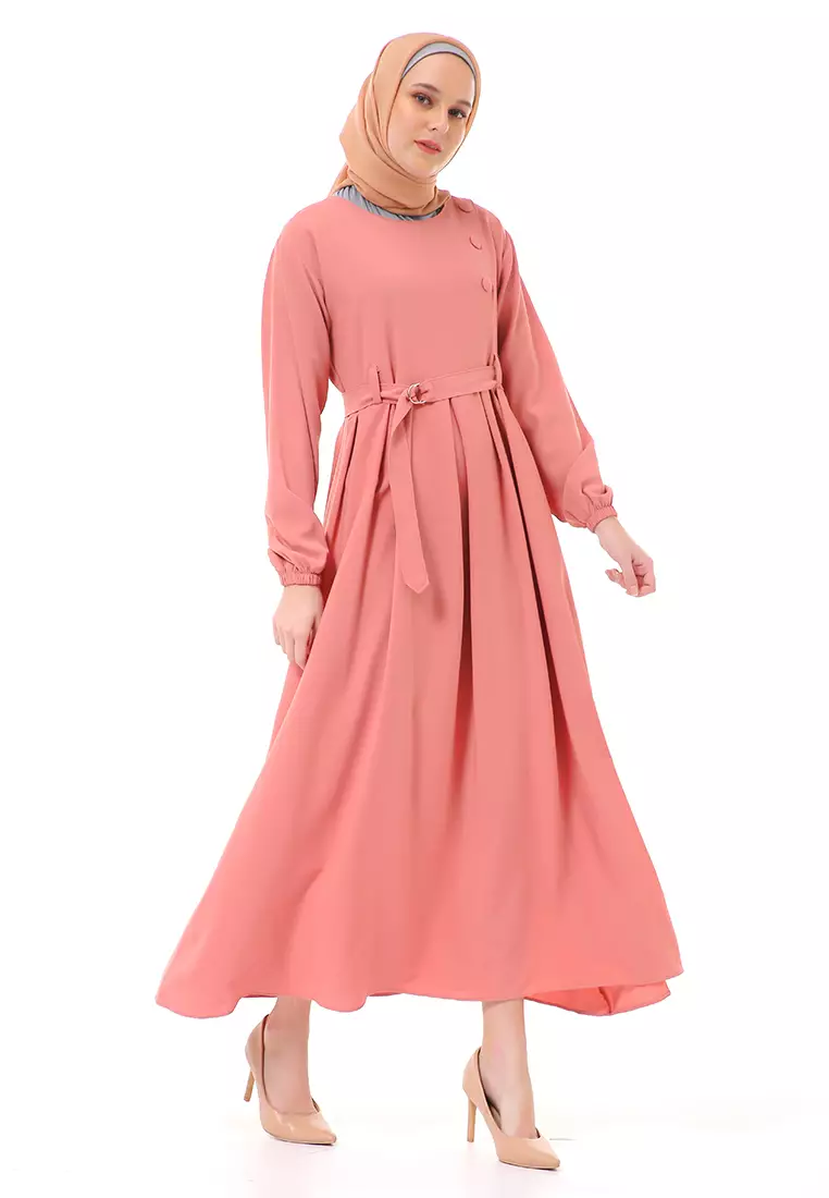 Nelly Gamis Dress Muslimah Wanita Long Sleeve Premium HIgh Quality - Dusty