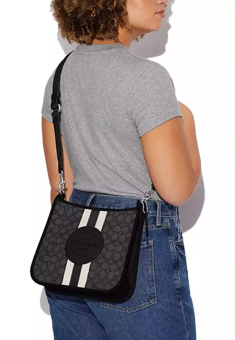 Coach Dempsey File Bag In Signature Jacquard With Stripe And Coach Patch Smoke Black Multi