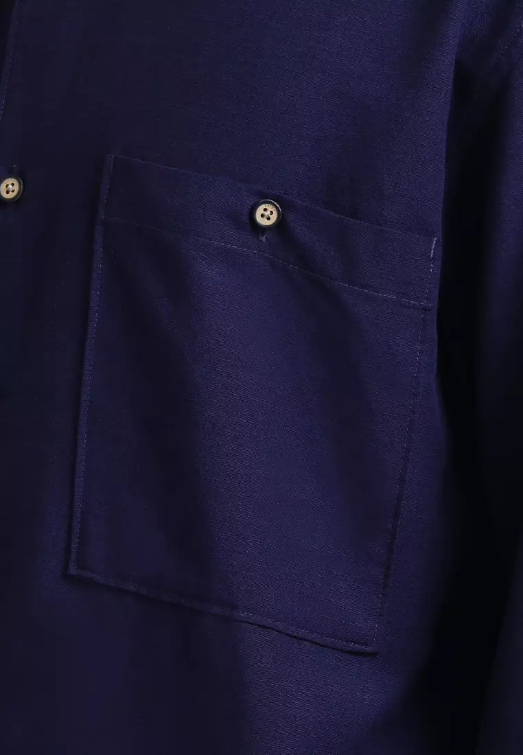 Emba Denim - Aram One Kemeja Koko Pria Lengan Panjang Oversize Navy