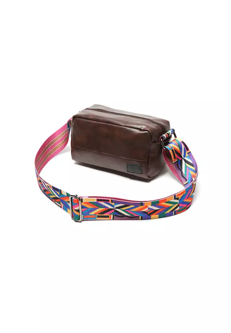 Buy Lara Unisex Colored Strap Messenger Crossbody Couple Bag Coffee