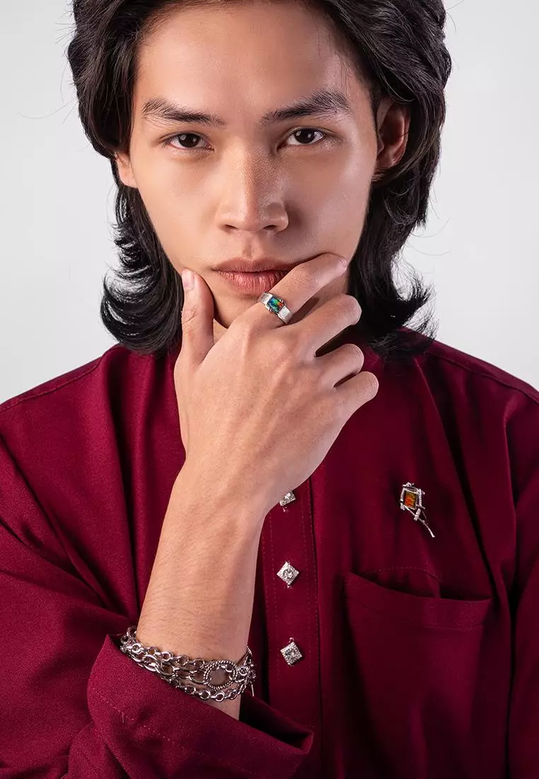 日常925银斑彩石戒指