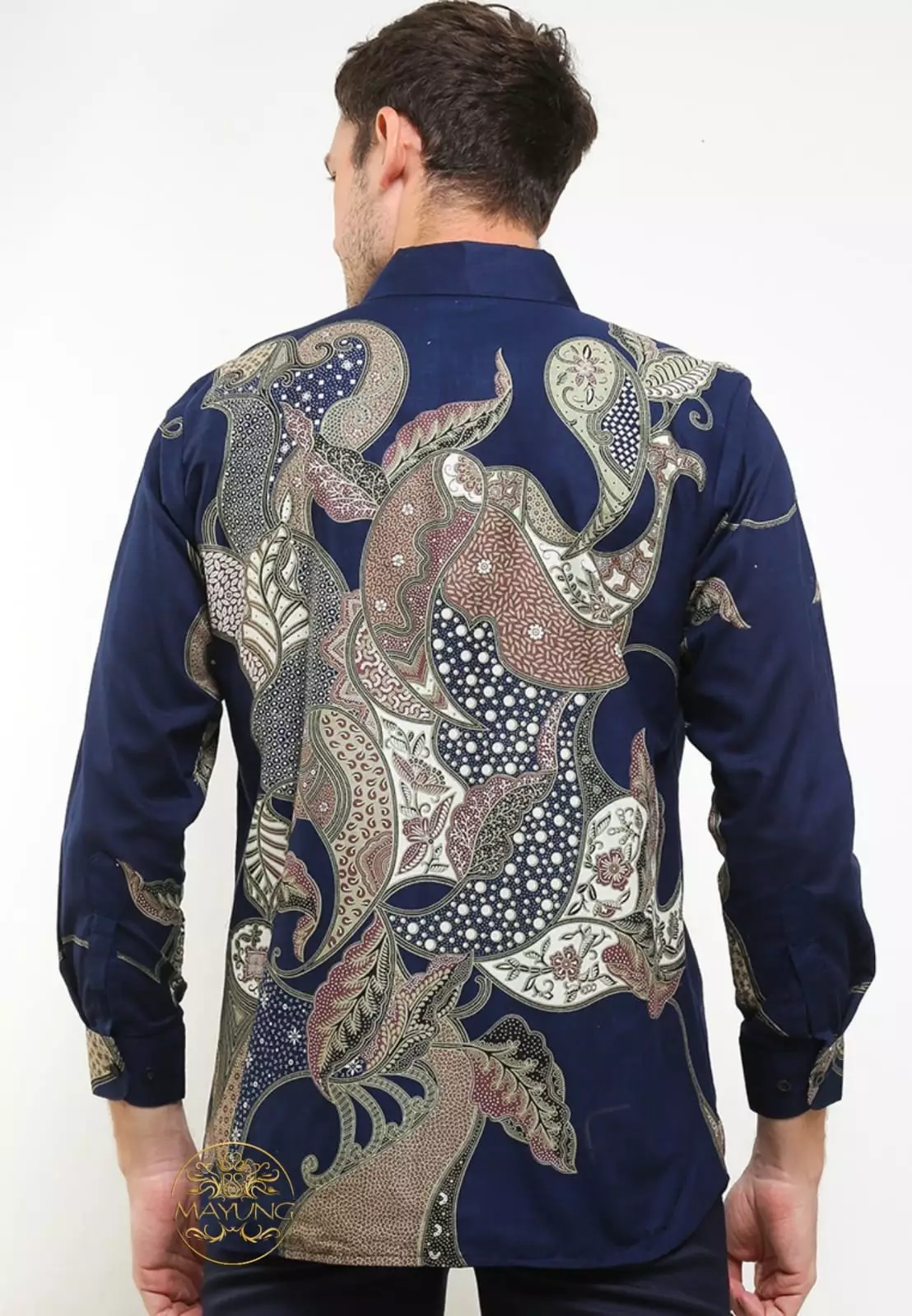 Laurendra Navy Kemeja Batik Pria Premium Slimfit Modern Lengan Panjang