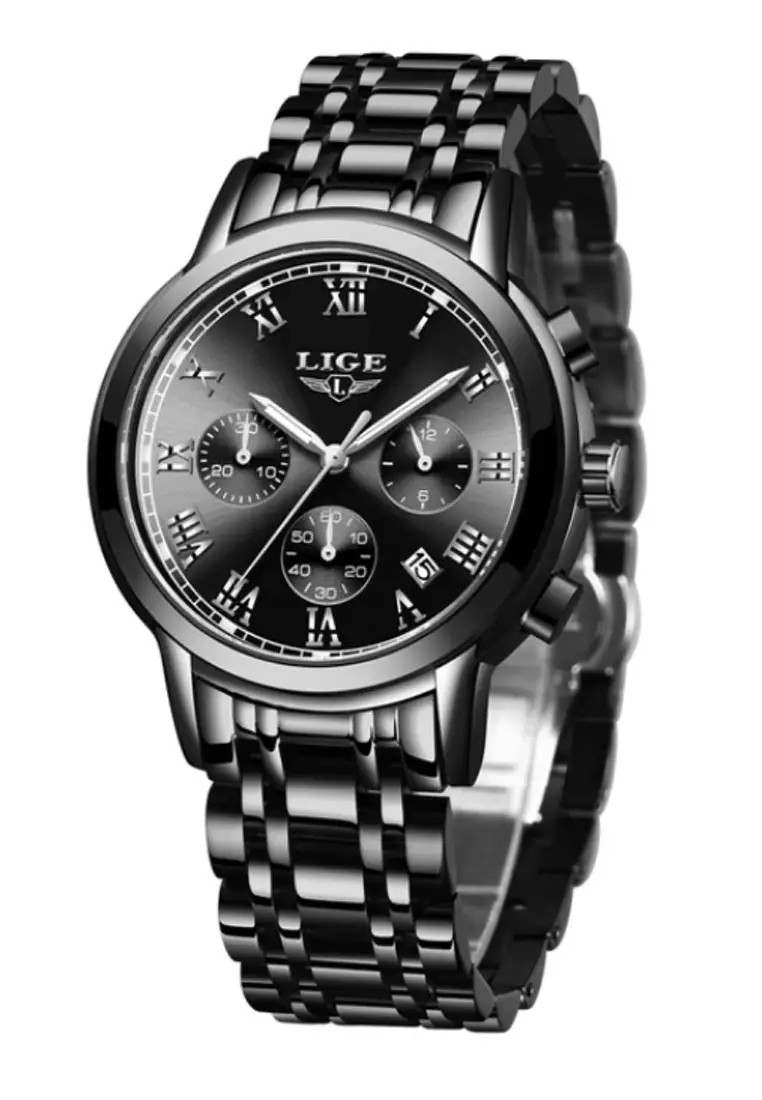 Chronograph black stainless hot sale steel men's watch