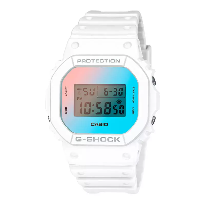 Jam Tangan Pria Casio G-Shock DW-5600TL-7DR Beach Time Lapse Series Digital Dial White Resin Band