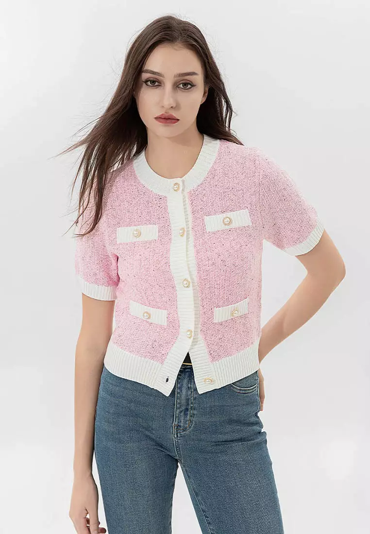 正肩袖圆领毛织外套