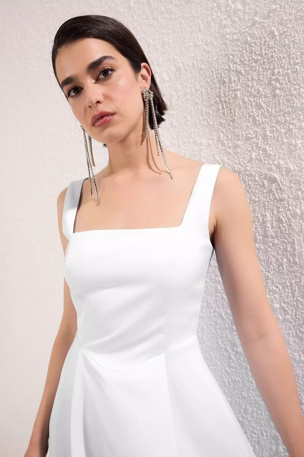 White A Line Satin Stylish Evening Dress