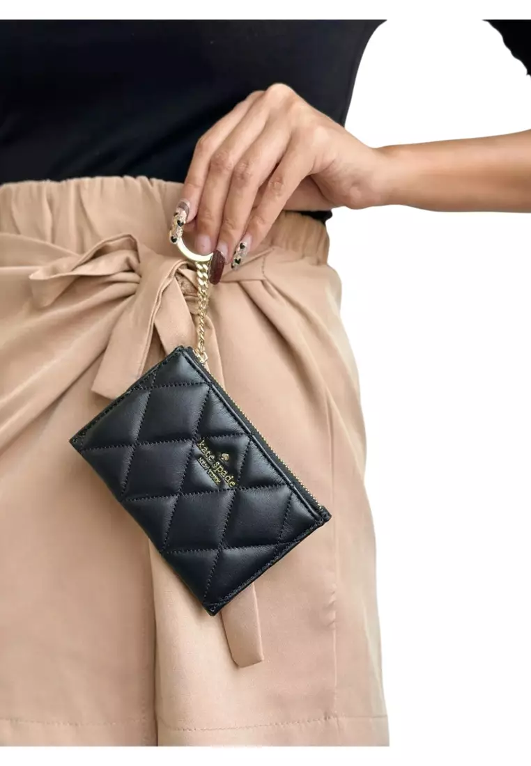 新作【kate spade】 Carey Small Card Holder ☆ カードホルダー Kate Spade Carey Small Card Holder Quilted Leather Black