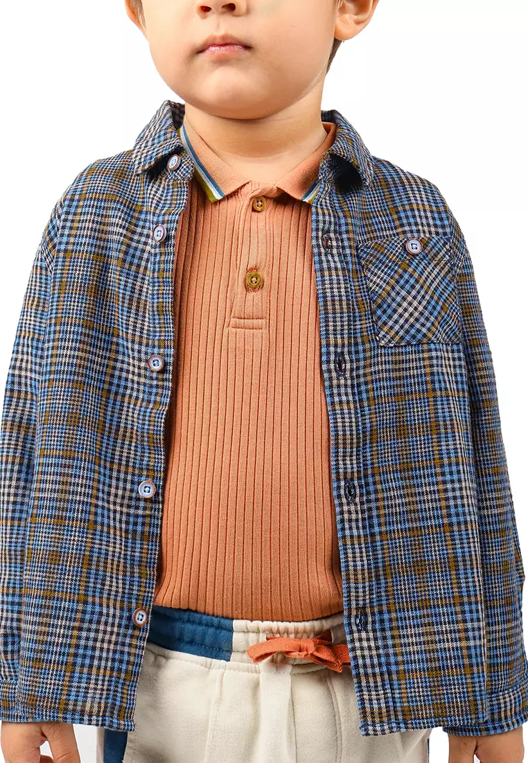 Baby Boys Plaid Shirt with Back Graphics