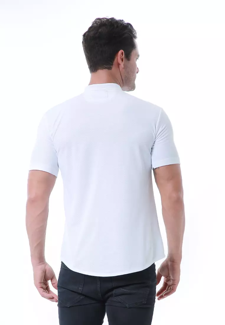 Leopold Atasan Pria Kemeja Kasual Slim Fit Lengan Pendek Motif Polos Material Cotton ORIGINAL - White