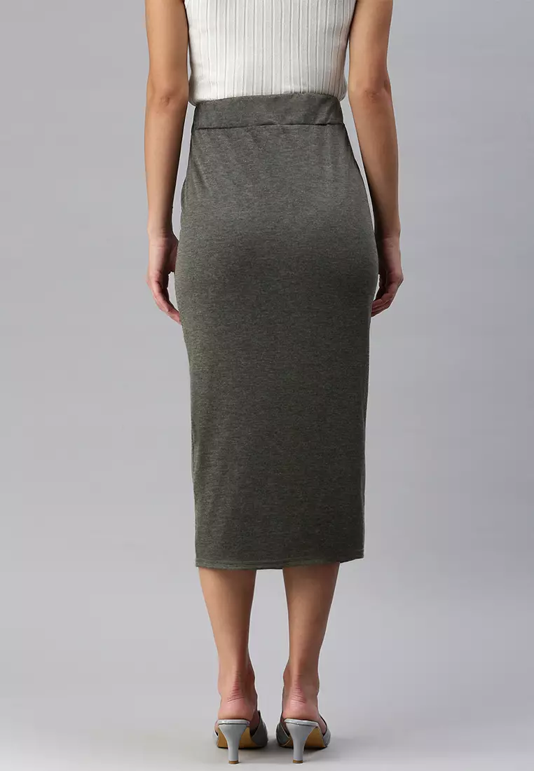 Grey Knitted Long Tube Skirt