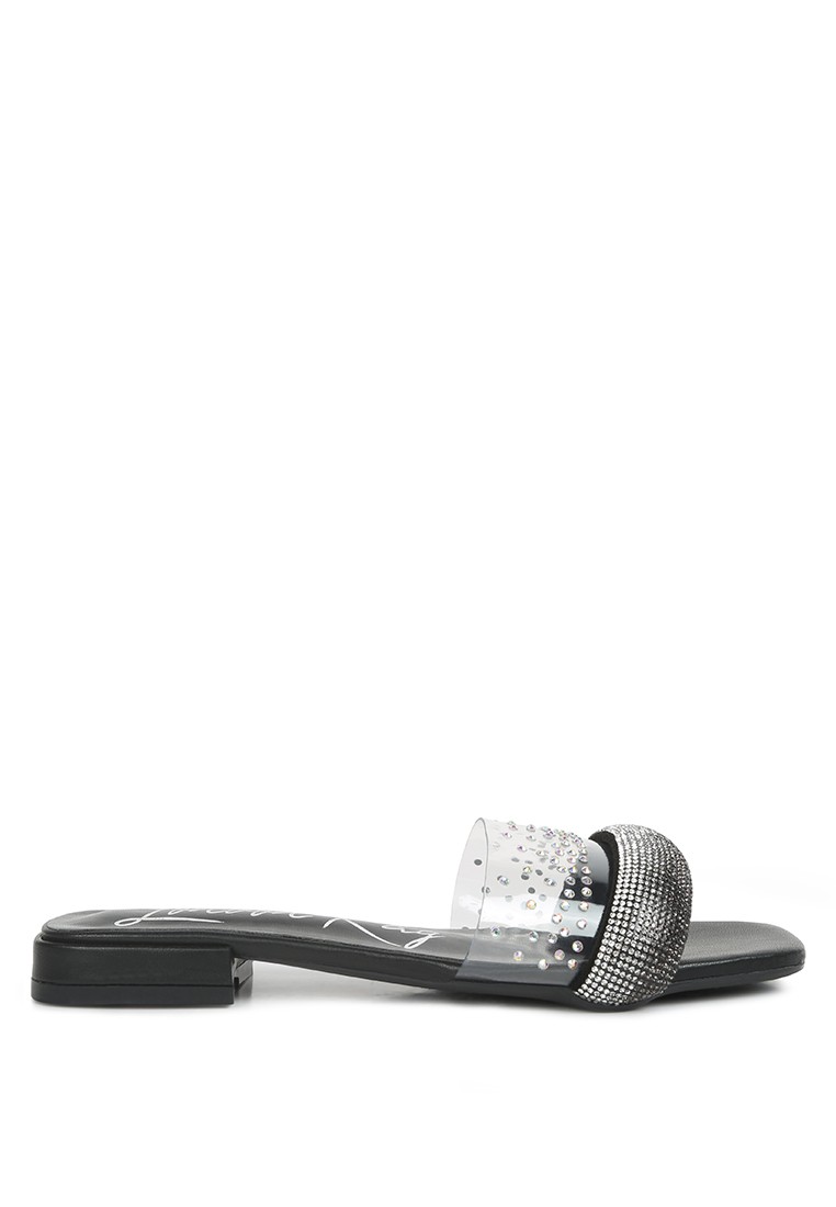 Black Low Strack Heel Sandals