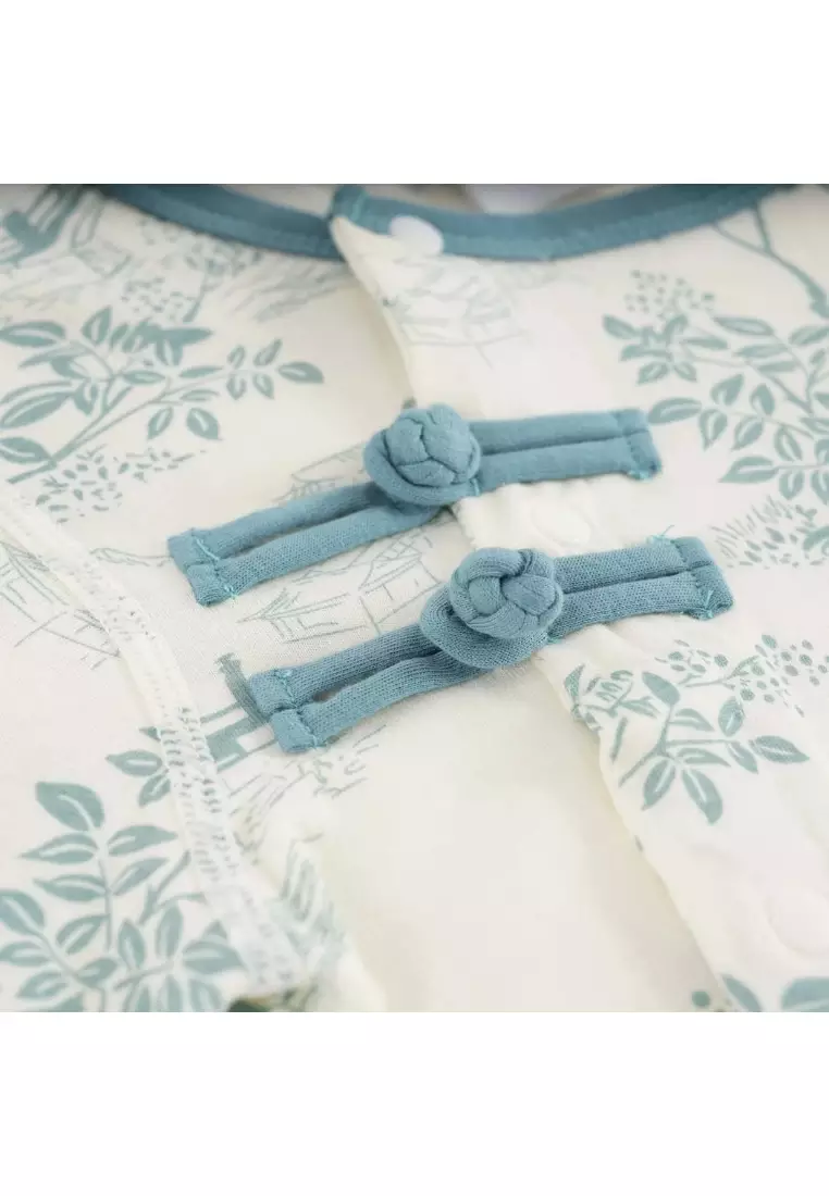 Chinese Garden Landscape Bridge Rockery Pavilion Baby Boy Cheongsam Romper 0839