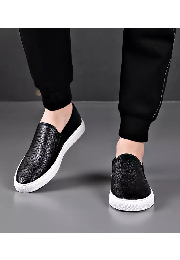 All black leather slip ons hotsell