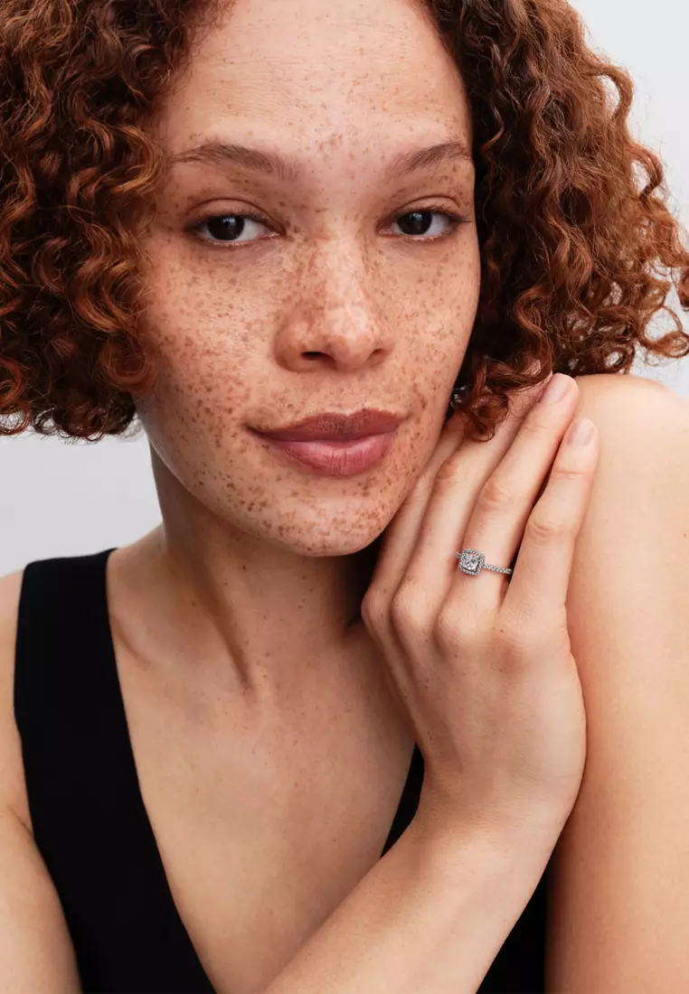 Pandora Sparkling Square Halo Ring