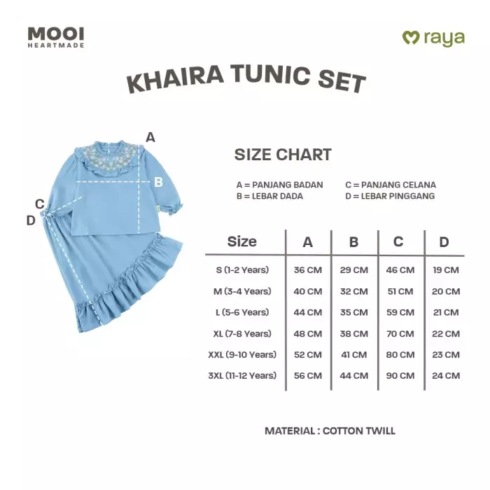 Mooi Setelan Anak Perempuan  Raya Collection Khaira Tunic Set - Dusty Blue