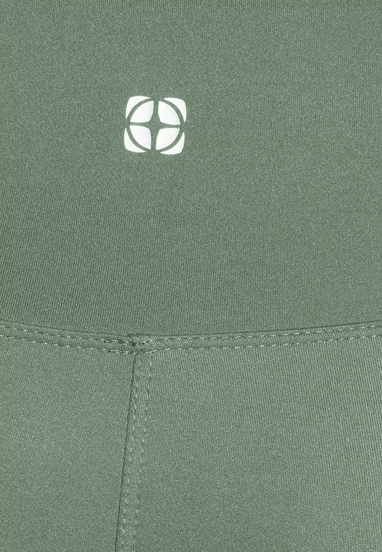 Khaki Soft Brushed Fabric Reflective Print Detail Full Length Knitted Sports Tights THMAW25TY00020