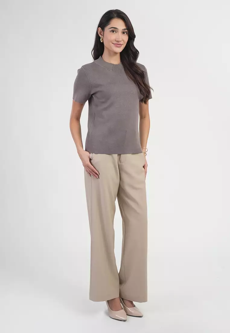 Jolianne Cap Sleeves High Neck Textured Shell Blouse