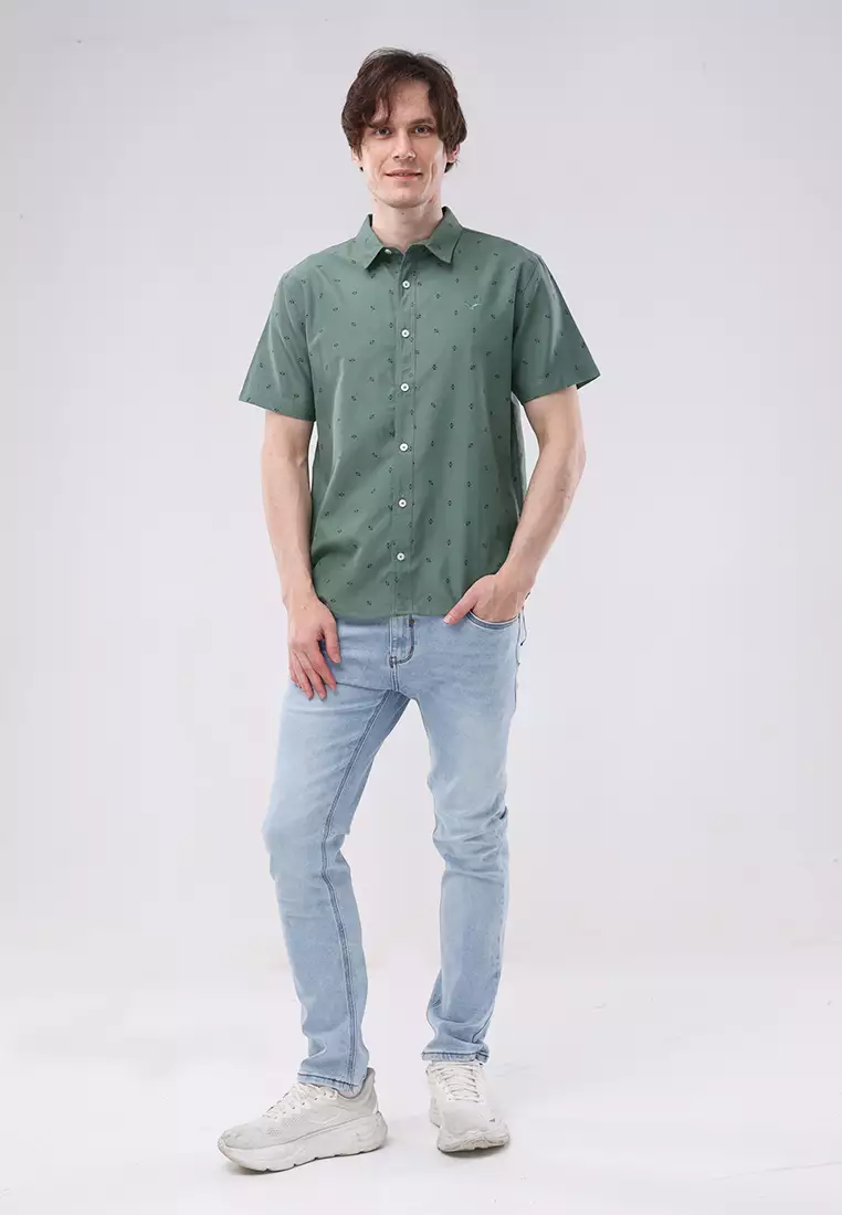 Woven Printed Oxford Short Sleeve Polo