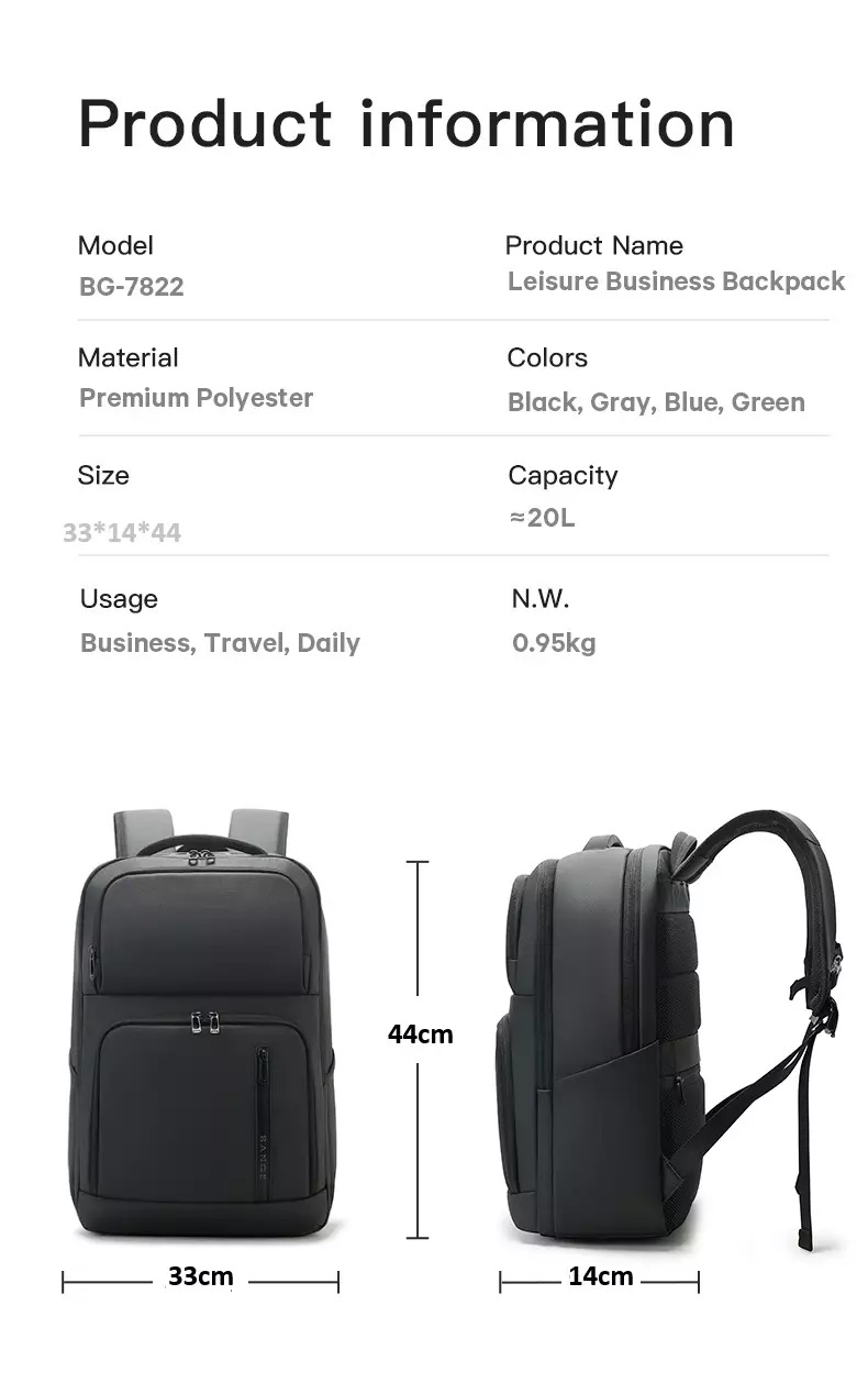 BANGE Tas Ransel pria Laptop Kerja Backpack Pria 15.6 Inch BG7822-Grey