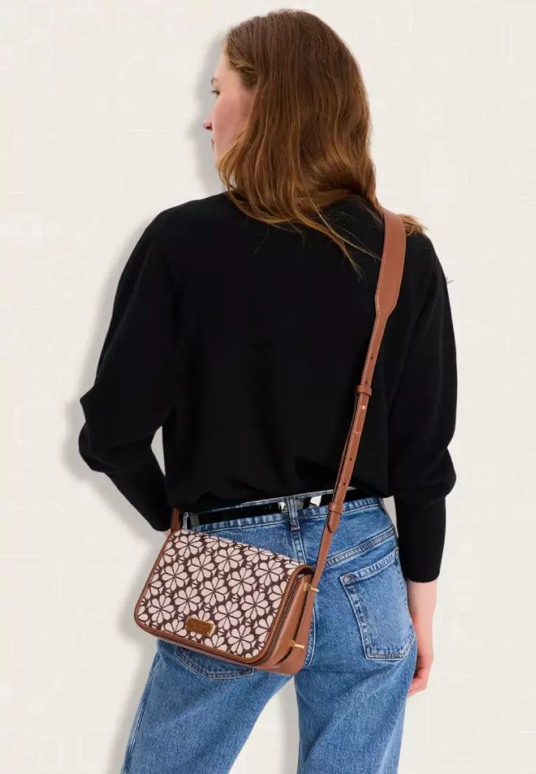 Kate Spade Spade Flower Jacquard Small Flap Crossbody Brown
