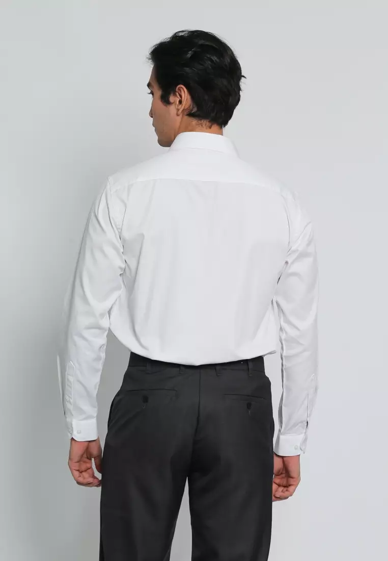 WHITE SLIM FIT LONG-SLEEVE SHIRT FOR MEN