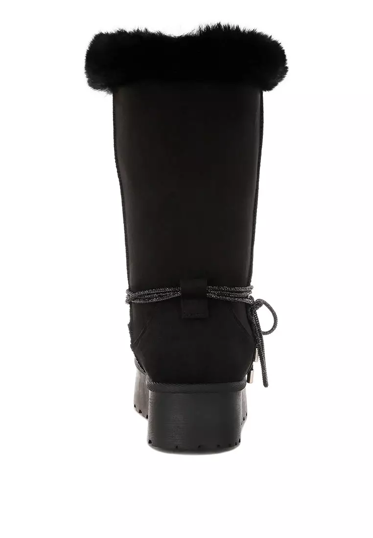 Fur Collar Anti-Skid Snow Boots in Black