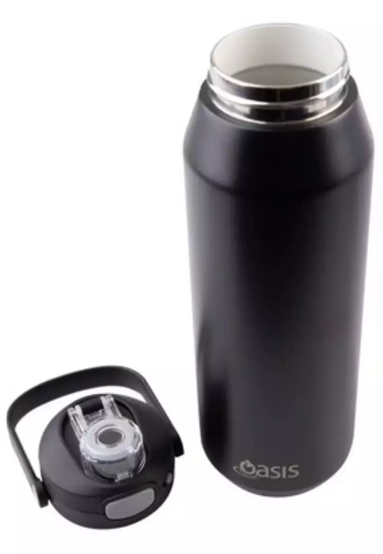 Oasis Ceramic Stainless Steel Triple Wall Capri Quick Release Drink Bottle 1L - Black