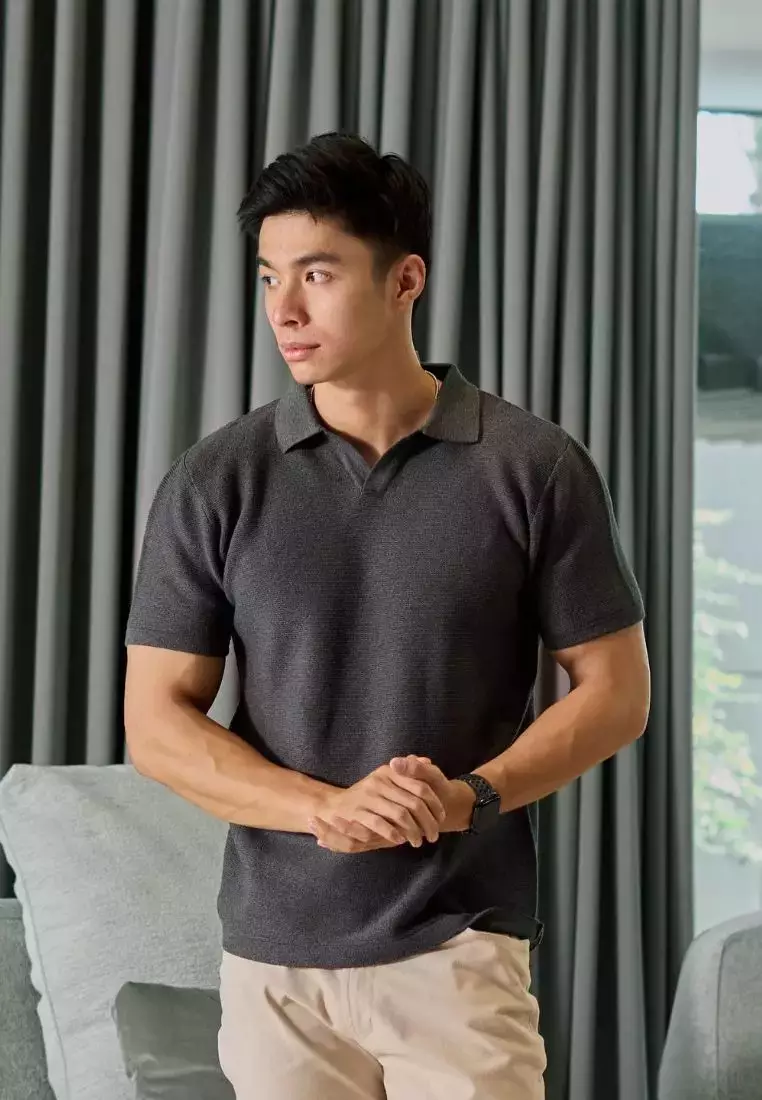 Kale Matteo Grey/ Kaos Rajut Polo Lengan Pendek Pria